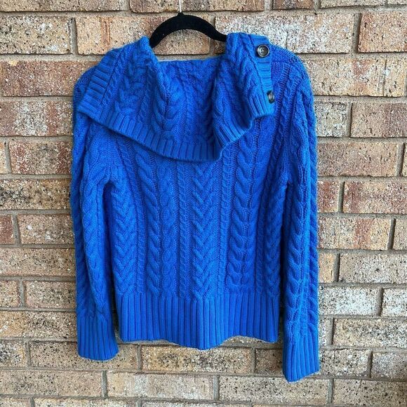 Lands' End Women's XS Blue Cable Knit Button-Up Cardigan Sweater - Picture 2 of 4